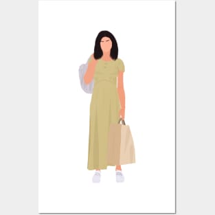 Sel in yellow long dress Outfit with grocery bags Fan Art Posters and Art